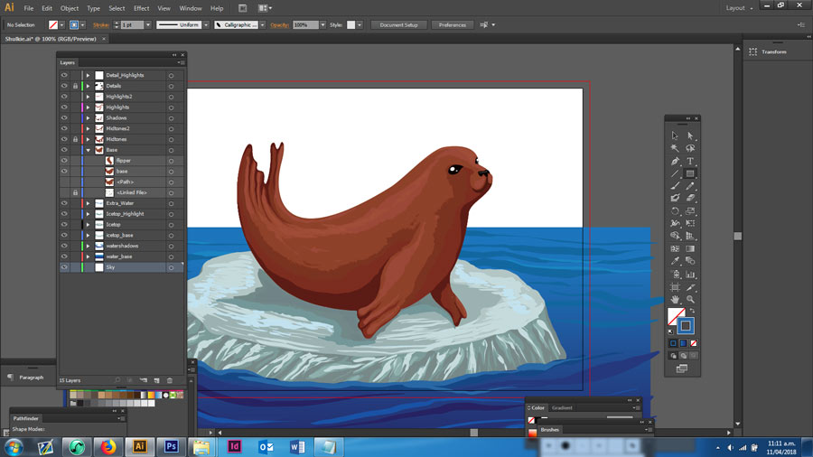 Finishing the seal drawing in Adobe Illustrator
